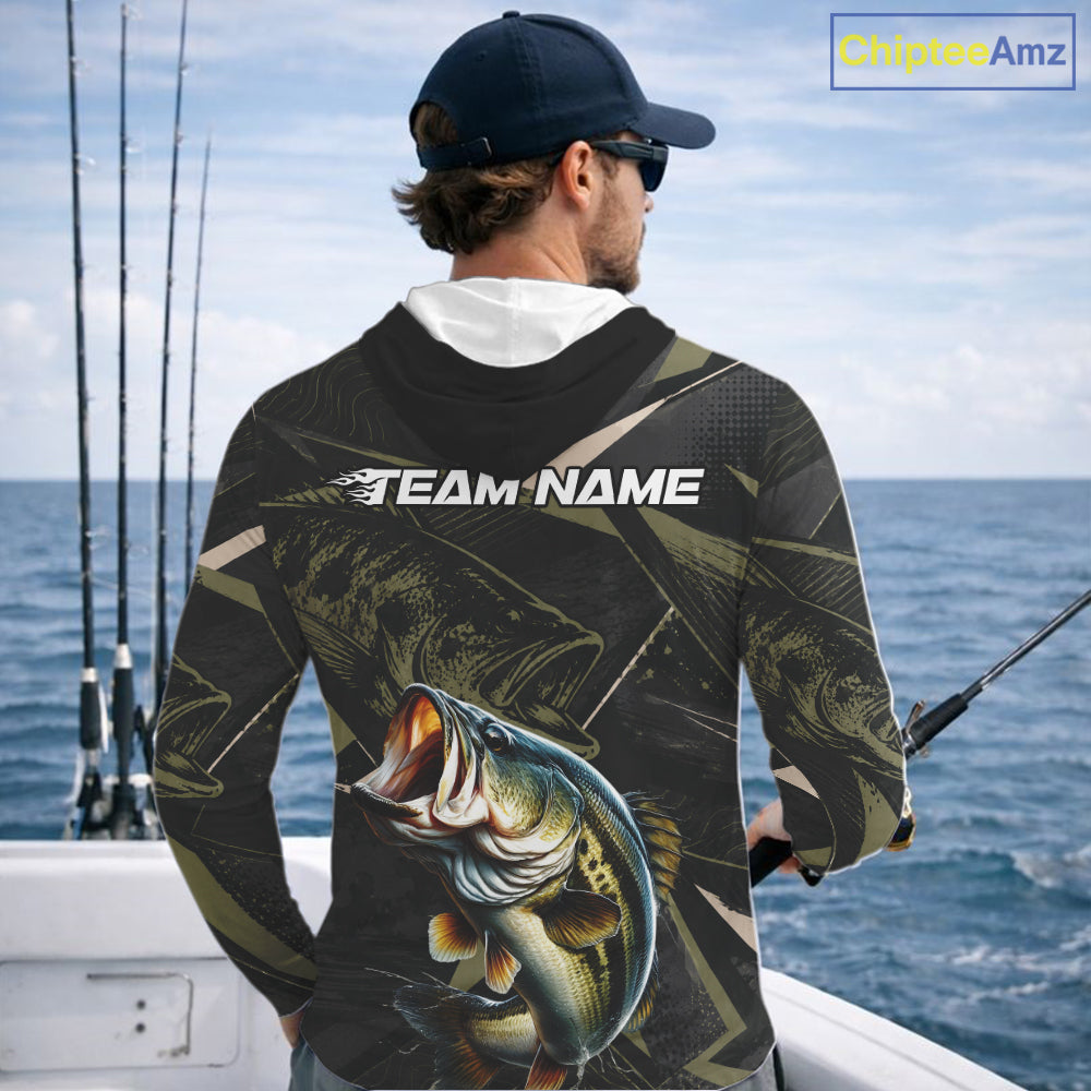 Personalized Bass Fishing Jersey, Custom Name Long Sleeve Hooded Fishing Shirt For Men