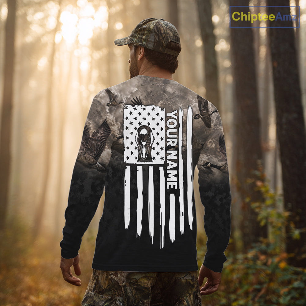 Personalized Goose Hunting Custom Name American Flag Waterfowl Hunter Gift NHT1361