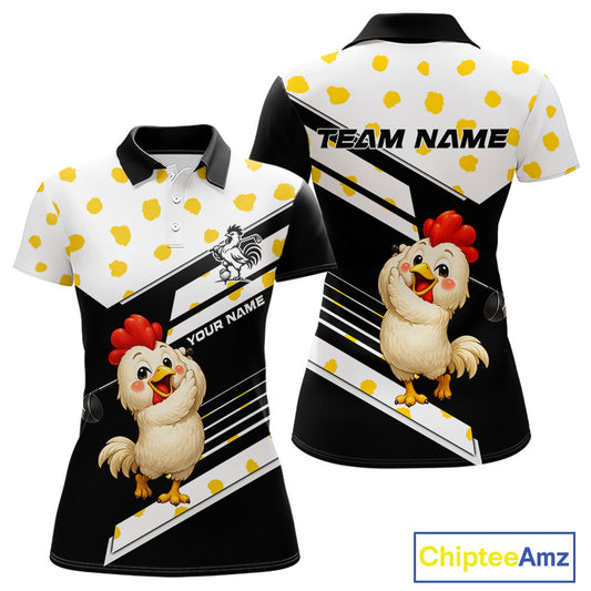 Funny Chicken Womens Golf Polo Shirt Personalized Rooster Golfer Custom Name