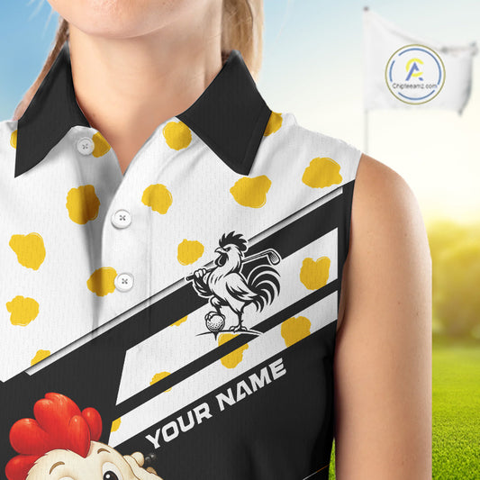 Funny Womens Sleeveless Golf Polo Shirt Custom Name Chicken Golf Shirt For Womens, Funny Golf Shirt For Team NHT947
