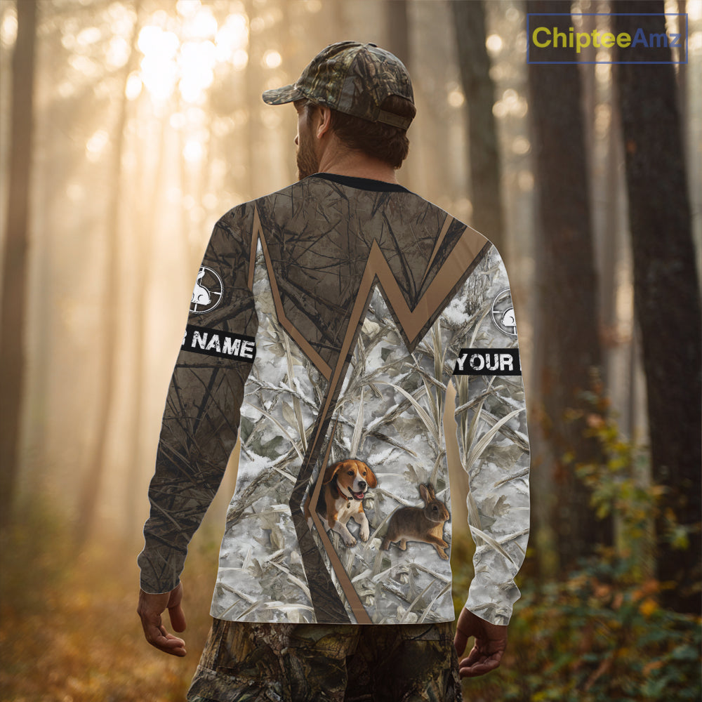 Beagle Dog Chasing the Rabbit Camo Custom Name Shirts, Rabbit Hunting Gifts NHT283