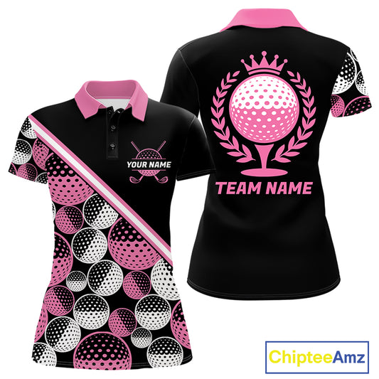 Golf Balls Pink Pattern Womens Golf Polo Shirts Custom Golf Apparel For Familly Team Shirt NHT706