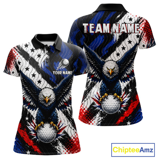 American Flag Eagle Womens Golf Polo Shirts Custom Patriotic Eagle Golf Jersey NHT903