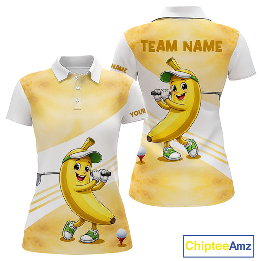 Funny Banana Golf Polo Shirt Custom Name – Cute Banana Golfer Golf Polo For Women