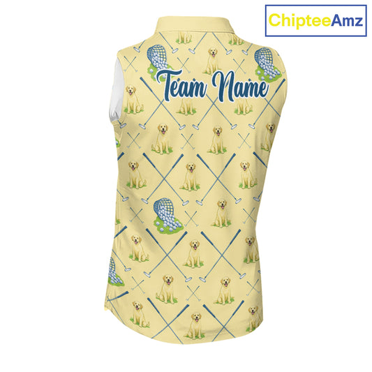 Funny Yellow Labrador Womens Sleeveless Golf Polo Shirt For Team, Womens Polo Shirt For Golf Lovers NHT564