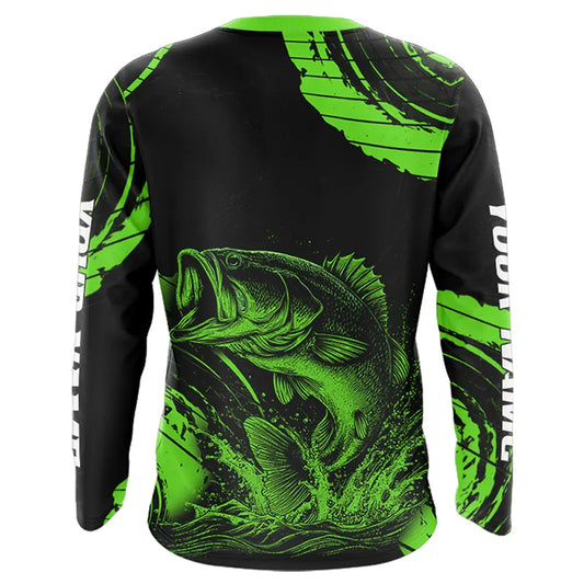 Personalized Bass Fishing Jerseys, Bass Fishing Scale Long Sleeve Shirt| Green NHT386