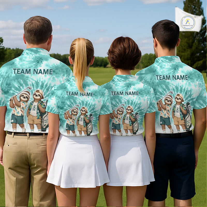 Funny Sloth Golf Polo Shirt For Men – Blue Tie Dye Custom Name Golf Shirt, Golf Gift NHT880
