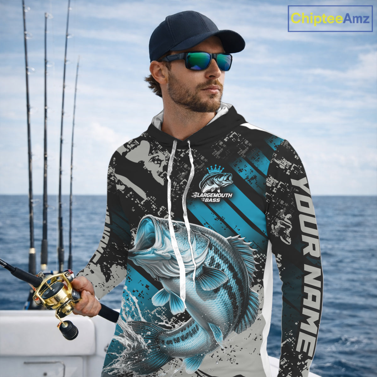 Bass Fishing Shirts Long Sleeve Hooded Customized Name, Largemouth Bass Fishing Jerseys For Men NHT531