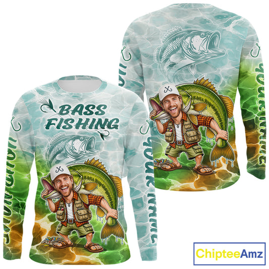 Custom Photo Scale Funny Bass Fishing Shirts Long Sleeve For Men, Fishing Team Jersey NHT909