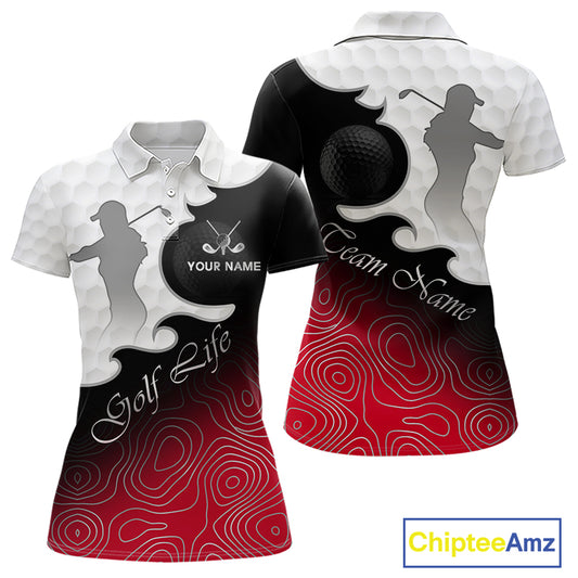 Custom Womens Golf Polo Shirt Red Black Gradient, Personalized Name Golf Shirt, Gift For Golfer NHT827