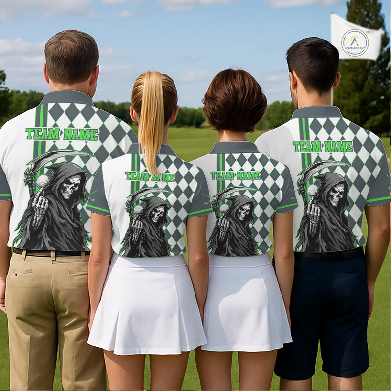 Personalized Skeleton Golf Polo Shirt For Womens - Funny Grim Reaper Golf Team Polo|Green NHT1153