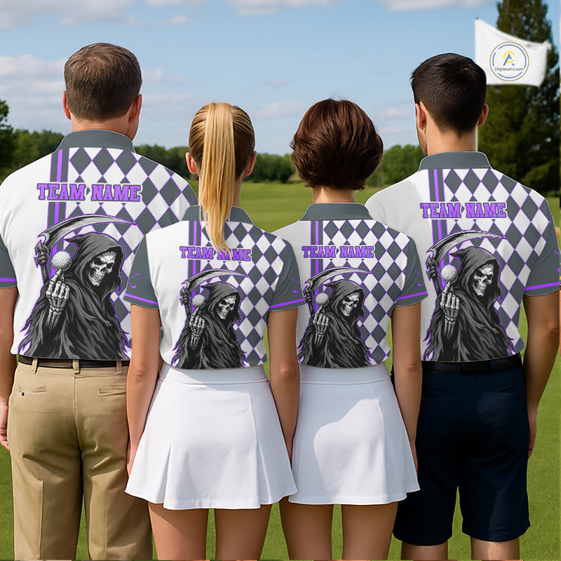 Personalized Skeleton Golf Polo Shirt For Womens - Funny Grim Reaper Golf Team Polo|Purple NHT1154