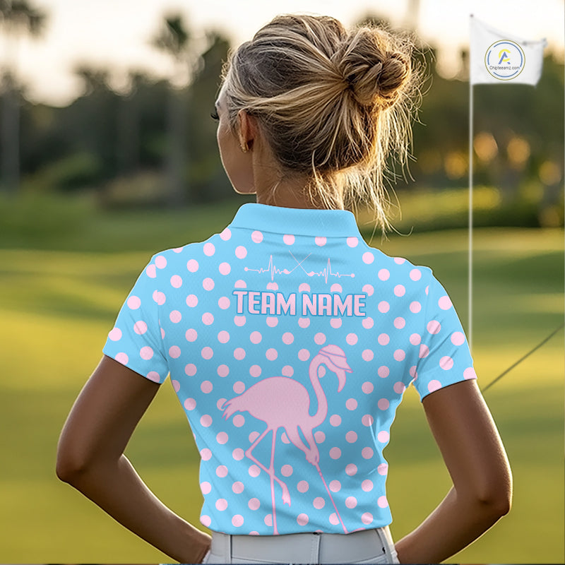 Women's Flamingo Golf Polo Shirt – Personalized Pink Flamingo Golf Jersey With Custom Name|Blue NHT1015