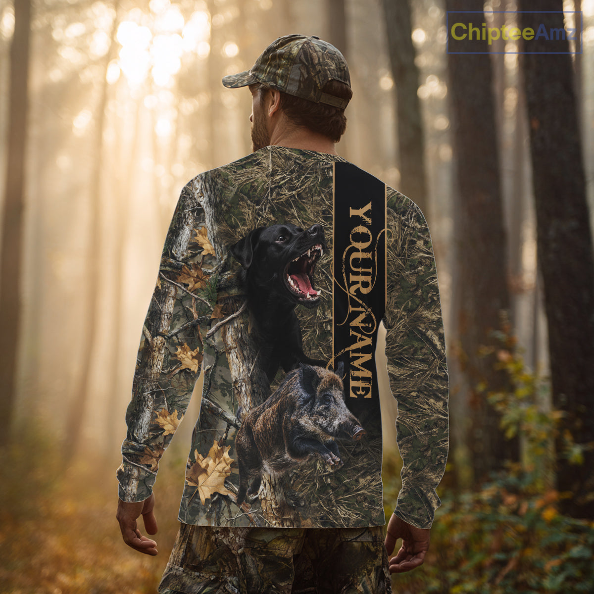 Wild Boar Hunting Shirt Forest Camo With Dog Custom Name Hunting Clothes Gifts for Hunter NHT111