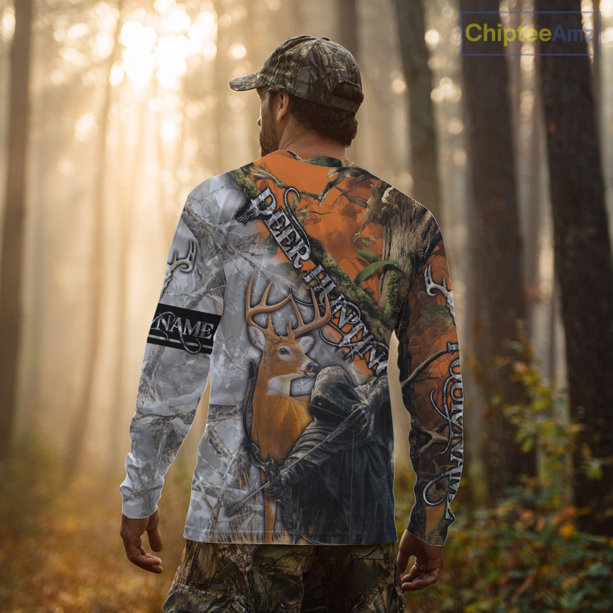 Deer Hunting 3D Shirt All-Over Print Orange White Tree Camo Deer Buck Grim Reaper For Hunters NHT23
