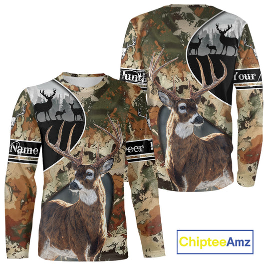 Whitetail Deer Hunting Shirt With Camouflage, Deer Hunter Custom Name, Hunting Gift NHT97