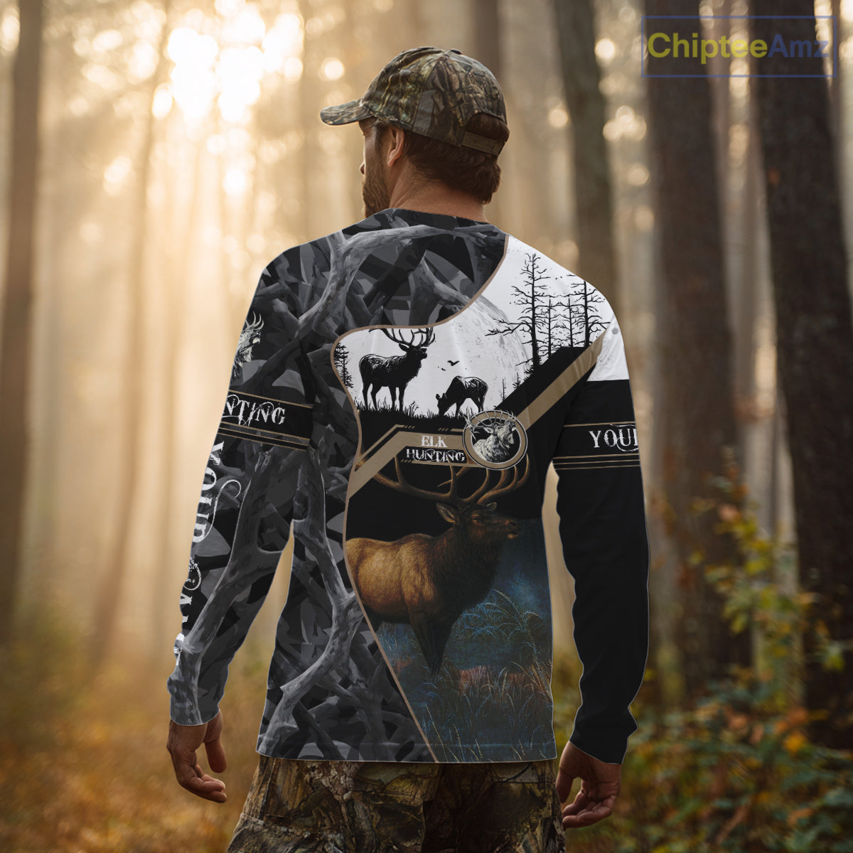 Custom 3D Elk Hunting Shirt With Black Camo Pattern And Full All-Over Elk Print For Hunters NHT78