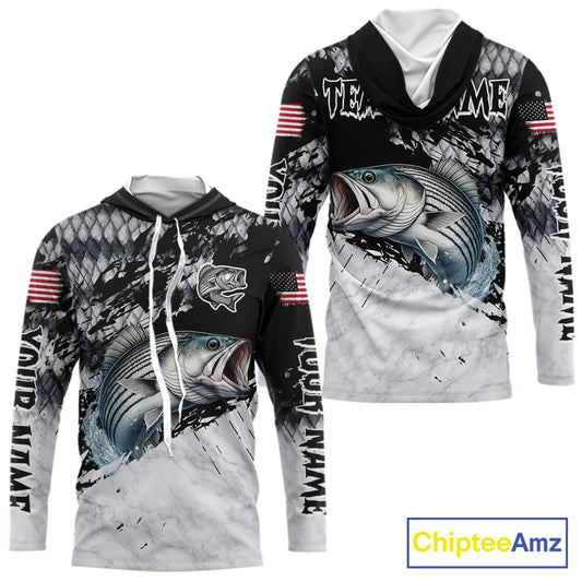Custom Striped Bass Saltwater Fishing Shirts Long Sleeve, Bass Fishing Jersey For Men NHT519