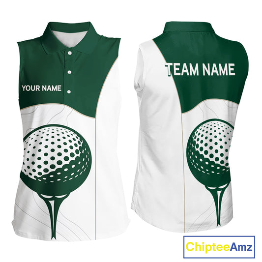 Green White Golf Ball Sleeveless Womens Golf Polo Shirts Custom Golf Clothing For Ladies NHT883