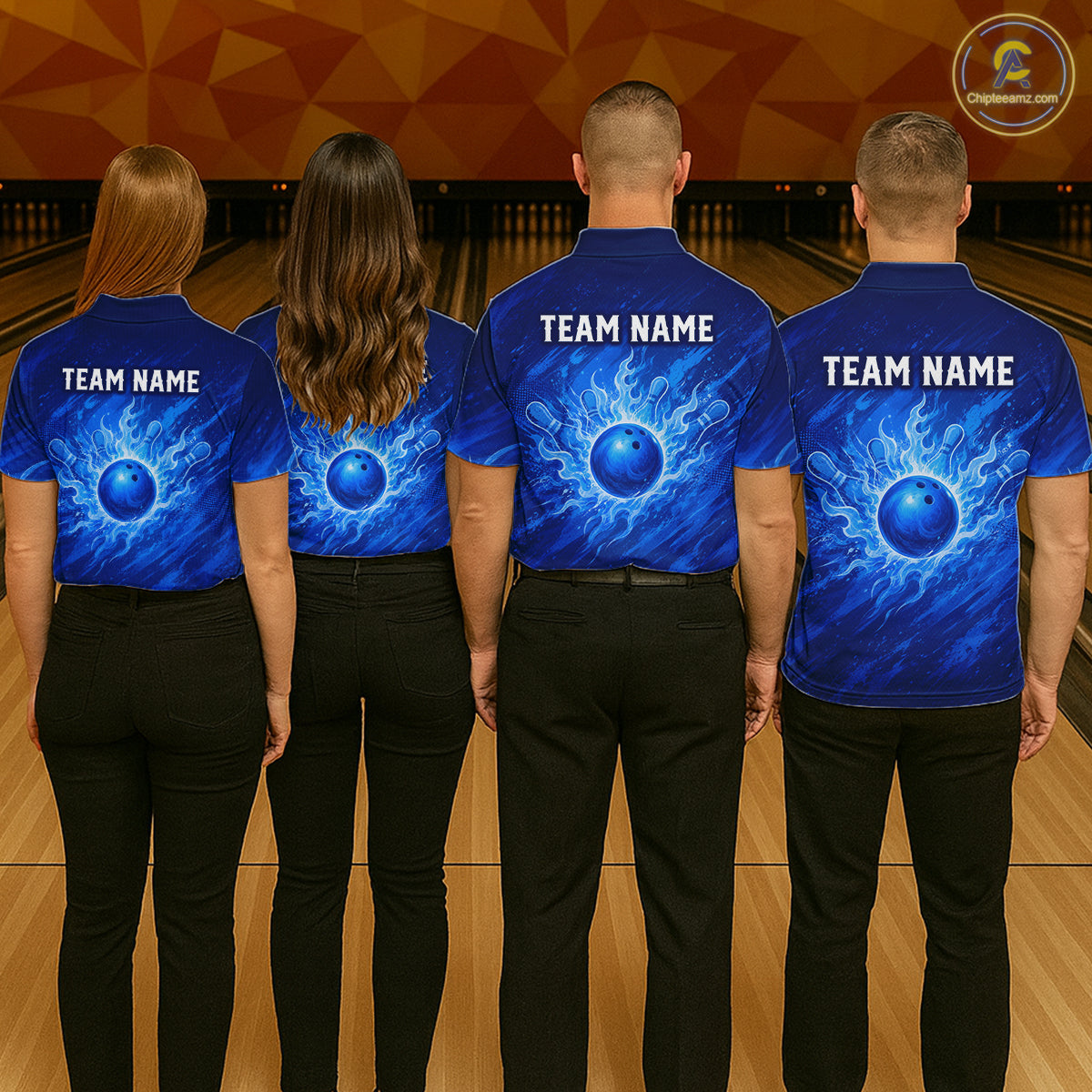 Custom Bowling Shirt Personalized Name, Blue Flame Bowling Polo, Team Bowling Jersey For Women NHT1231