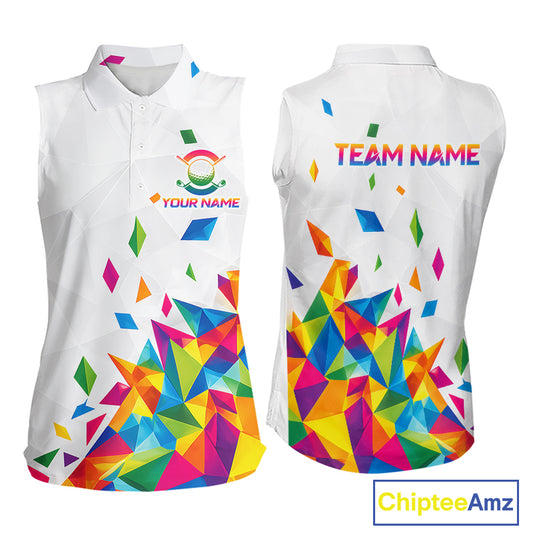 Custom Name Sleeveless Womens Golf Polo Jerseys – Breathable Colorful Geometric Athletic Shirt NHT839