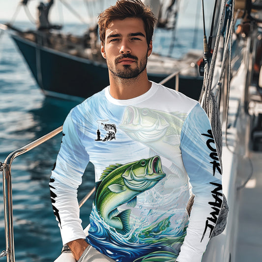 Bass Fishing Shirts Long Sleeve Customized Name Shirts, Largemouth Bass Fishing Jerseys NHT384