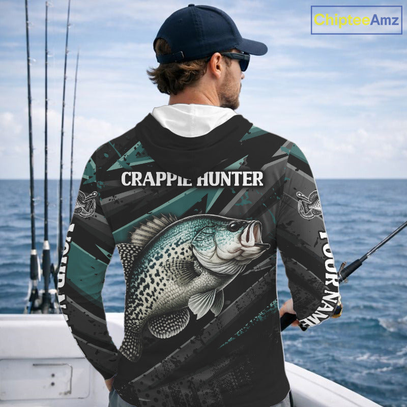 Crappie Custom Hooded Long Sleeve Performance Fishing Shirts, Crappie Hunter Fishing Shirt NHT525