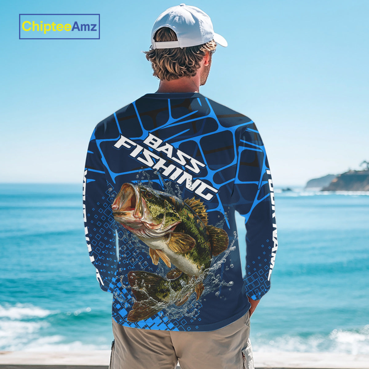 Largemouth Bass Fishing, Fishing Shirts Long Sleeve, Fishing Gift | Blue NHT385