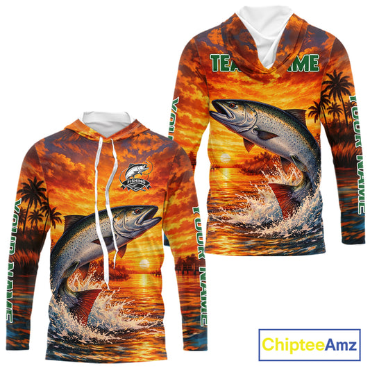 Personalized Chinook Salmon Fish Hooded Fishing Shirt Long Sleeve – Sunset Ocean Design NHT713