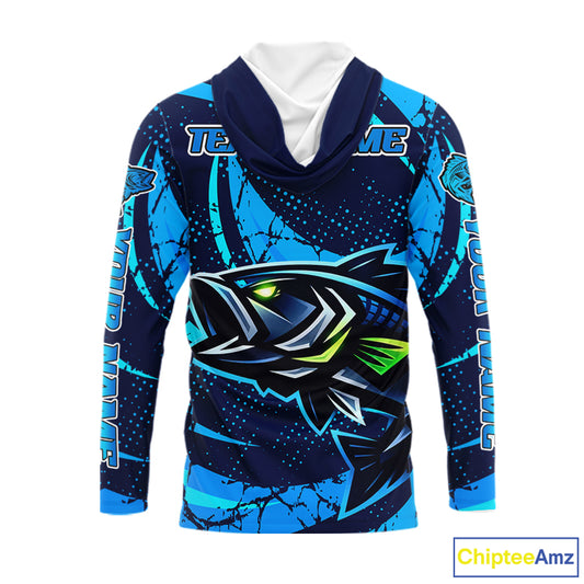 Blue Camo Largemouth Bass Fishing Jerseys, Custom Bass Performance Fishing Apparel NHT460