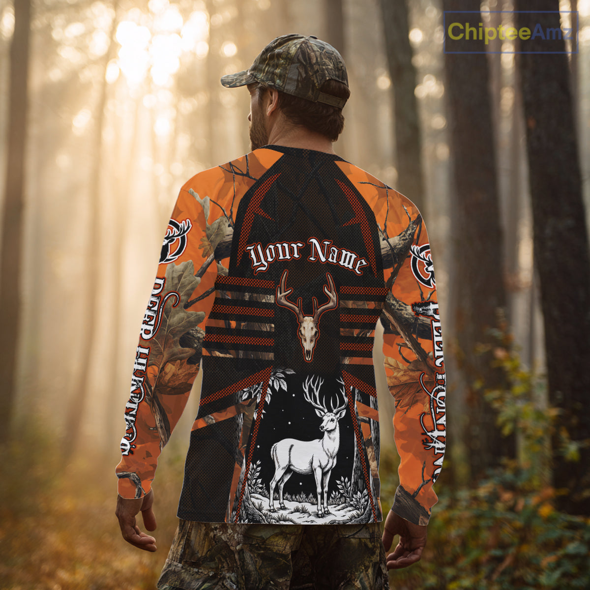 Blaze Orange Camo Hoodie Hunting Shirt, Deer Sweatshirt Shirt for Men, Deer Hunting Season NHT356