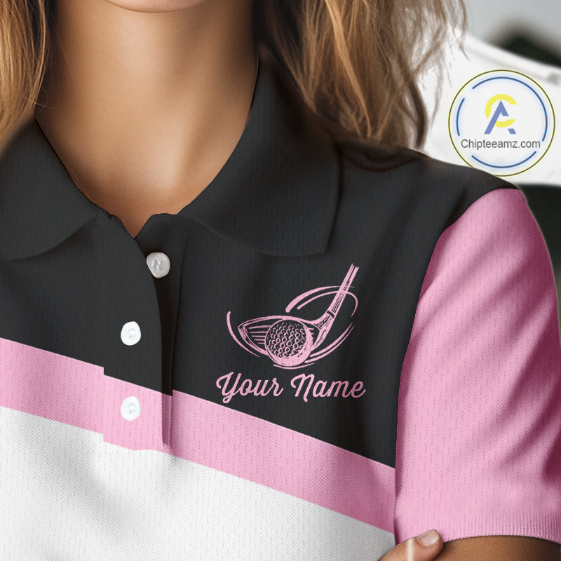 Leopard Womens Golf Polo Shirt Custom Pink Leopard Pattern Team Golf Tops, Golf Gifts NBT588