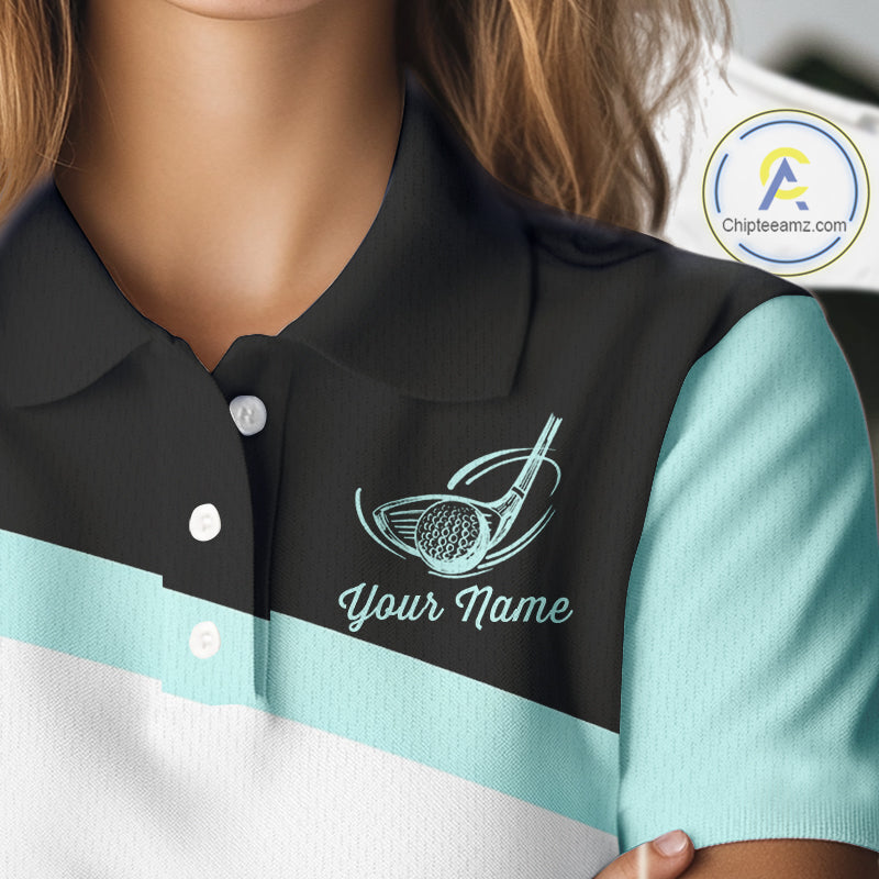 Leopard Womens Golf Polo Shirt Custom Teal Leopard Pattern Team Golf Tops, Golf Gifts NBT590