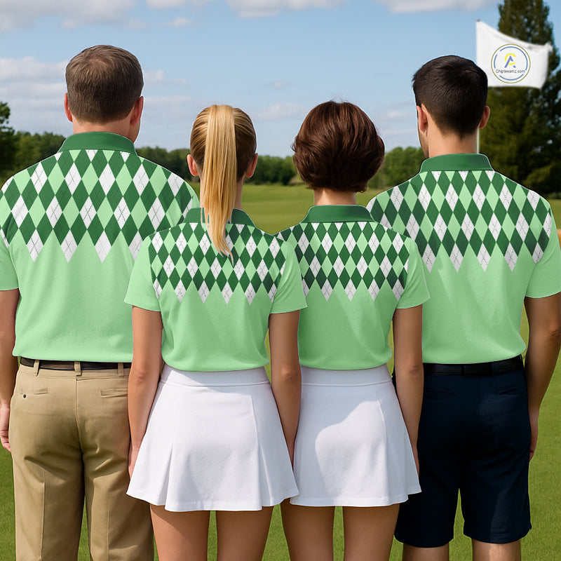 Green Argyle Plaid Pattern Mens Golf Polo Shirt Custom Golf Polo Shirt For Men, Golfing Gifts NBT594