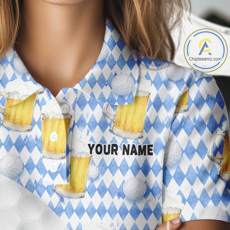 Womens Golf Polo Shirts Custom Beer Argyle Pattern, Funny Beer Pattern Golf Team Shirt NBT597