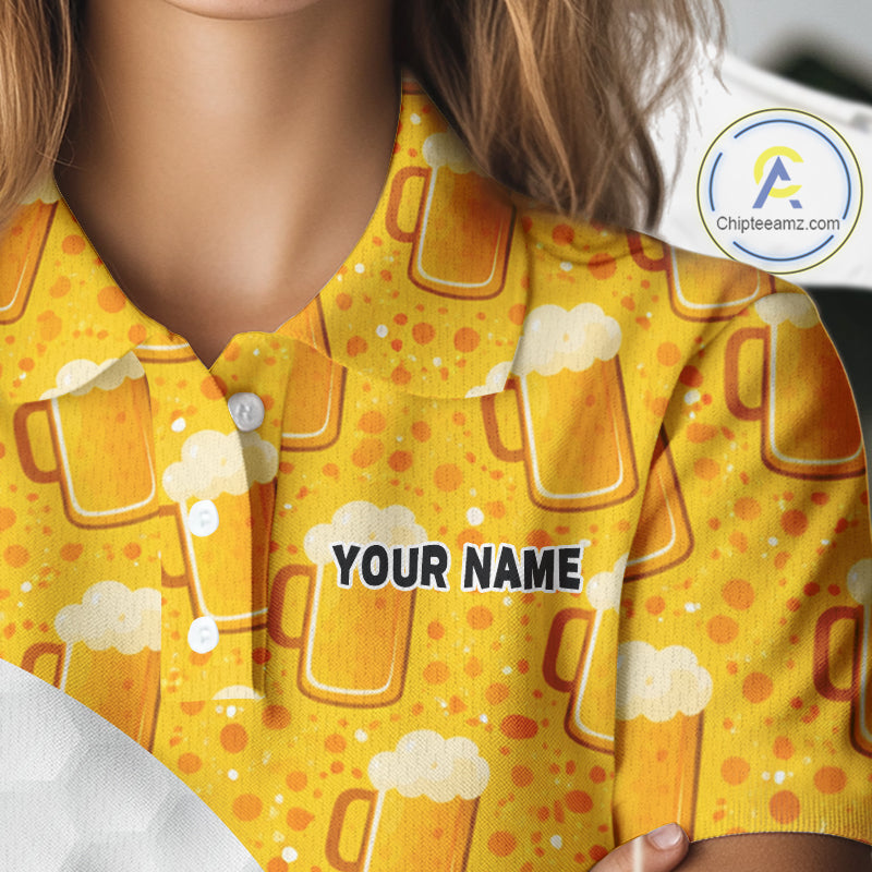 Womens Golf Polo Shirts Custom Beer Pattern, Funny Beer Pattern Golf Team Shirt NBT598