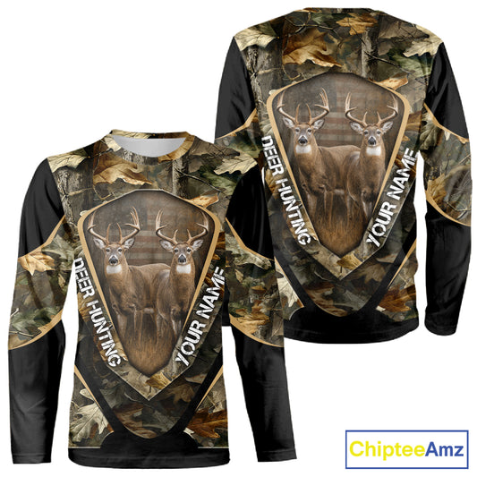 Whitetail Deer Hunting Shirt Custom Name Fall Season Camo, Deer Hunting Clothes For Men NBT325
