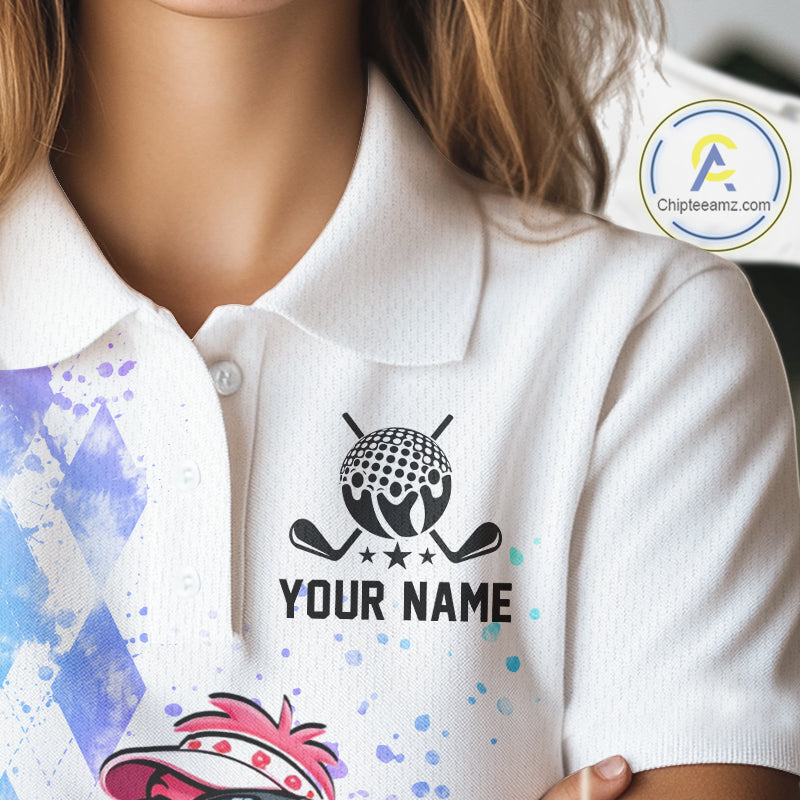 Personalized Womens Argyle Golf Polo Shirt, Custom Name Funny Golf Team Shirts, Golf Lover Gift NBT480