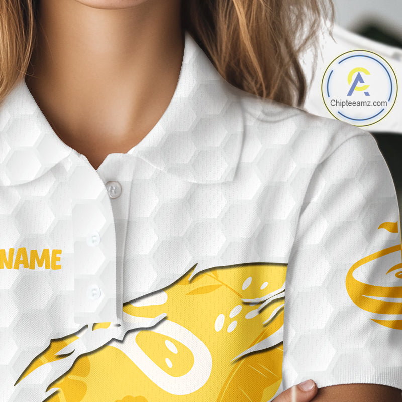 Custom Yellow Summer Pattern Womens Golf Polo Shirts Summer Golf Shirt For Vacation, Golf Team Shirt NBT732
