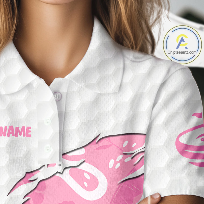 Custom Pink Summer Pattern Womens Golf Polo Shirts Summer Golf Shirt For Vacation, Golf Team Shirt NBT733