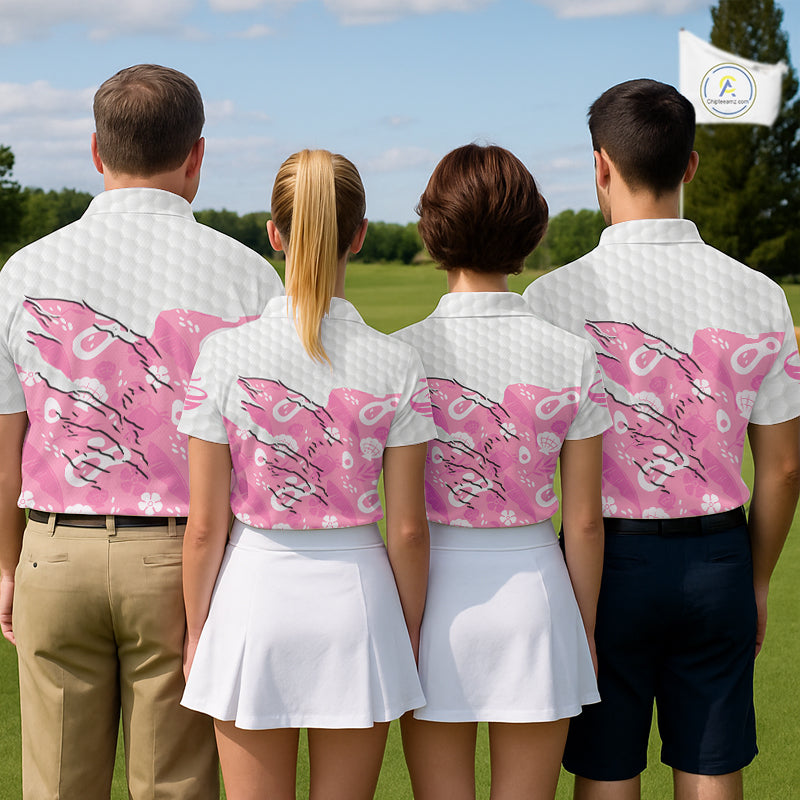Custom Pink Summer Pattern Mens Golf Polo Shirts Summer Golf Shirt For Vacation, Golf Team Shirt NBT733