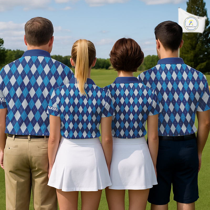 Blue Argyle Golf Polo Shirt For Men Plaid Pattern Custom Name, Golfer Gifts NBT488