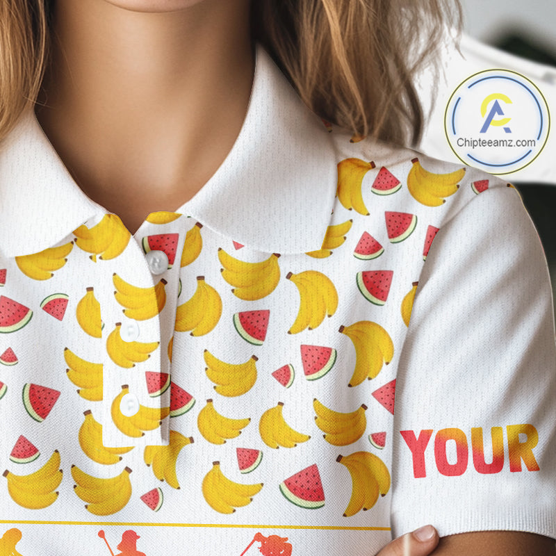 Funny Watermelon Banana Womens Golf Polo Shirts Custom Name Neon Print, Golf Shirt For Women NBT501