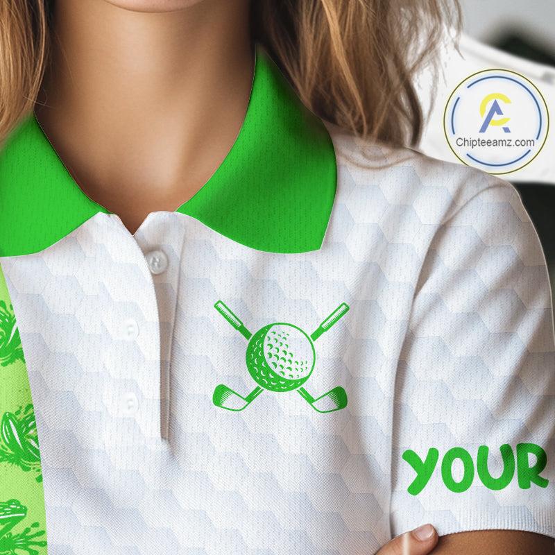Funny Frog Green Womens Golf Polo Shirt Custom Women Golf Top, Personalized Golf Gifts NBT517