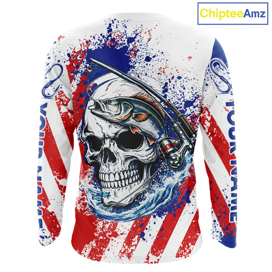 Custom American Flag Fishing Shirts Largemouth Bass Fishing Long Sleeve, Bass Fishing Shirts For Men NBT385