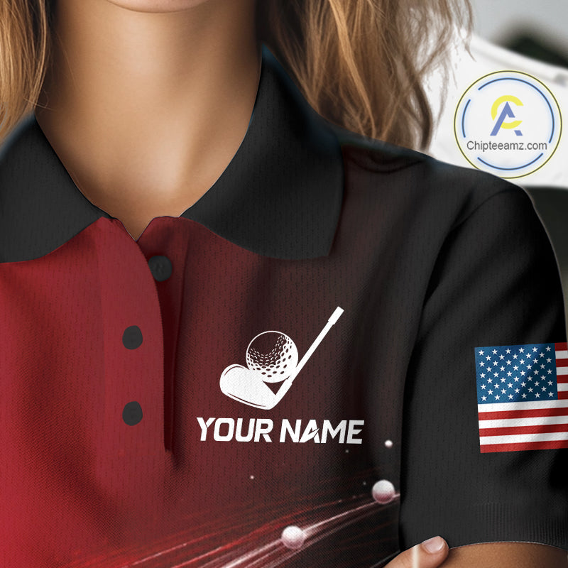 Red Ball Pattern American Flag Womens Golf Polo Shirts, Tournament Golf Shirts Golf Gifts NBT872