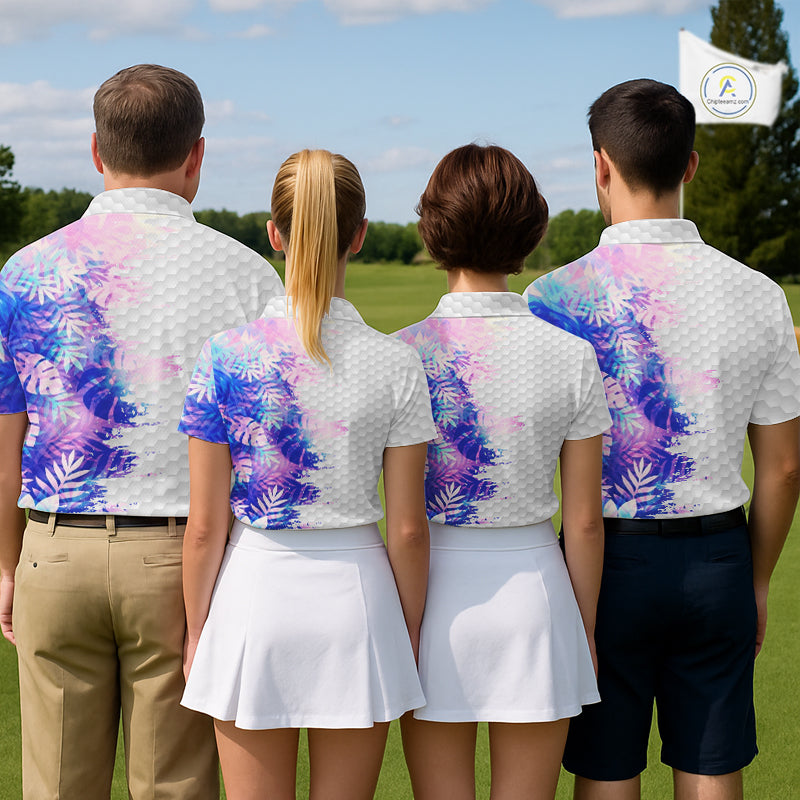 Mens Golf Polo Shirts Custom Hologram Tropical Leaves Golf Shirts, Mens Golf Tops NBT544