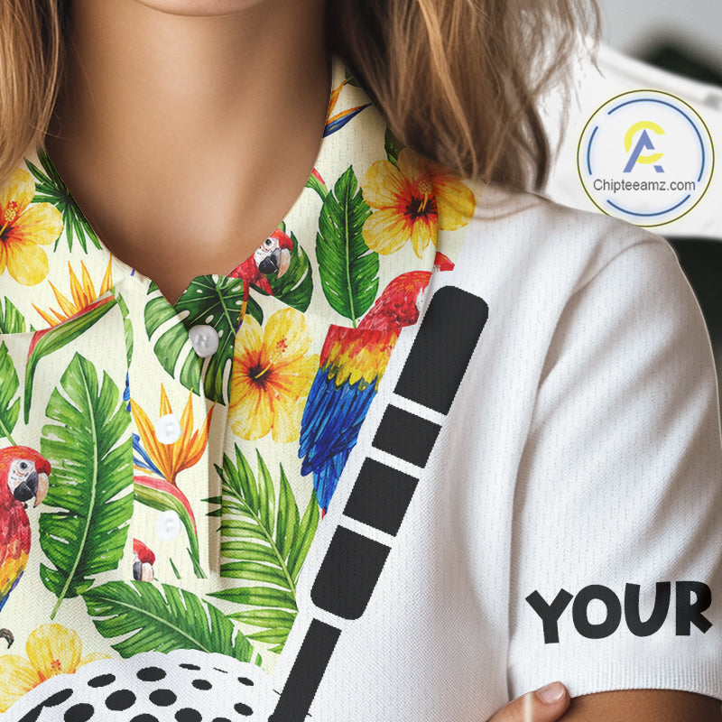 Funny Tropical Parrot And Golf Pattern Womens Polo Golf Shirts Custom Golf Team Shirts Golfer Outfit, Golf Gifts NBT700