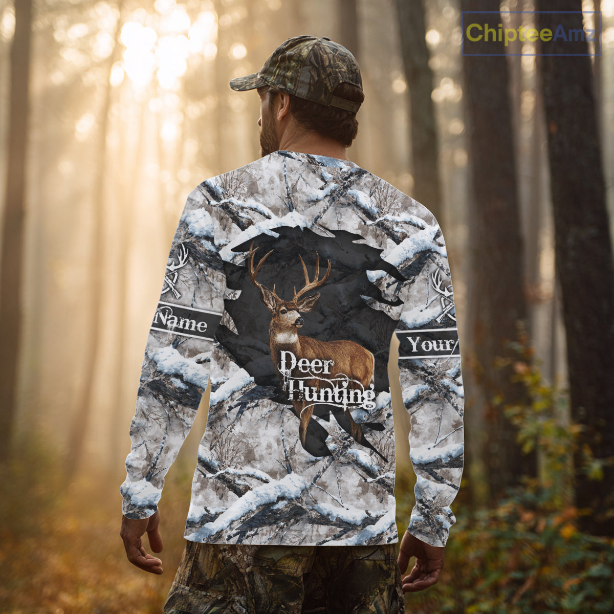 Whitetail Deer Hunting Shirts Custom Name Snow Camo, Deer Season Hunting Clothes For Men NBT273