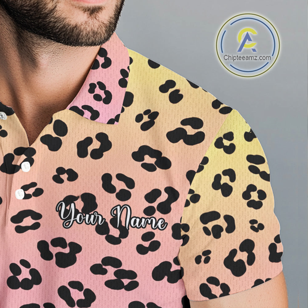 Mens Golf Polo Shirts Custom Colorful Neon Gradient Leopard Pattern Team Mens Golf Top, Golf Gifts NBT493